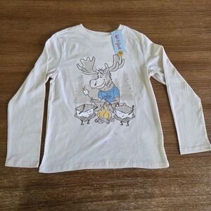 🟣NWT Cat & Jack Kids Long Sleeve T Shirt with Moose S'more Campfire Print